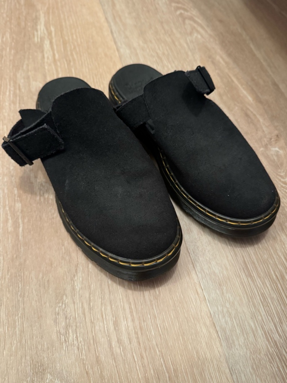 Dr. Martens Black Suede Carlson Clog with Strap